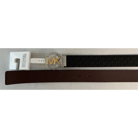 MICHAEL KORS BELT REVERSIBLE BLACK MK LOGO/BROWN 2-Tone MK LOGO BUCKLE STYLE!! - Picture 10 of 15